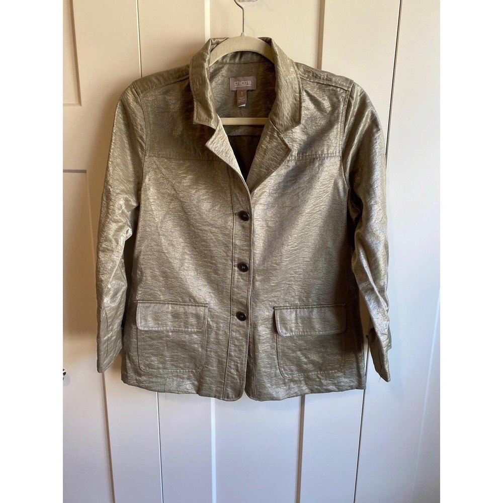 Blazer Chico's 1 Medium Metallic Shimmering Jacket Office Event SKU44